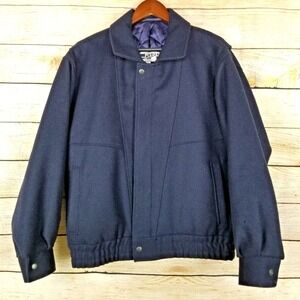 Vintage DASH Mens‎ Size 38 90s Navy Blue Wool Coat Winter Bomber Varsity Jacket